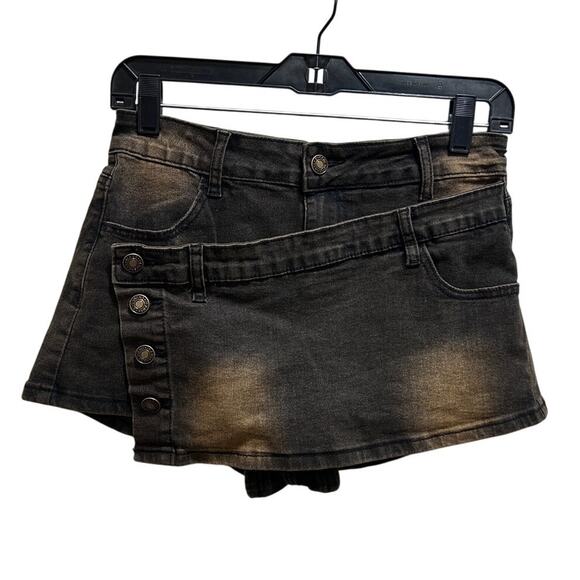 Fashion Nova Meltdown Tinted Denim Mini Skort Tie Dye S Grunge Brown Washed NWT - Picture 1 of 8